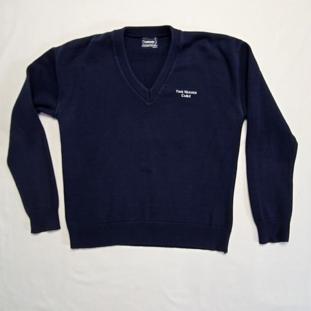 Vantage Time Warner Cable Sweater Navy Blue V-Neck XL Knitwear 90s
